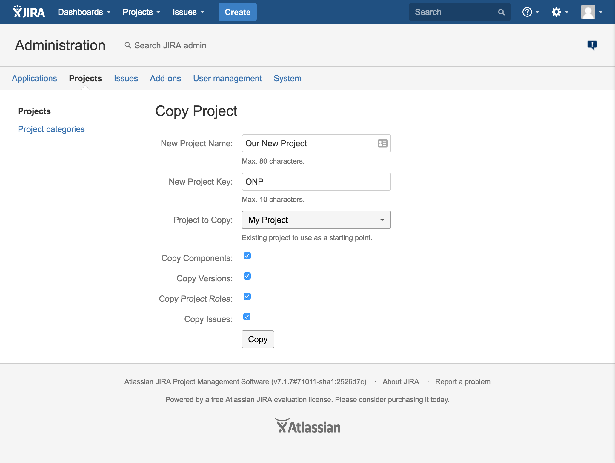 JIRA Copy Project Plugin Wizard